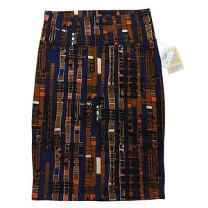 LuLaRoe Abstract Patterned Pencil Skirt Blue Brown Orange Size M